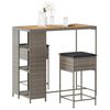 vidaXL 3 Piece Garden Bar Set with Cushions Grey Poly Rattan