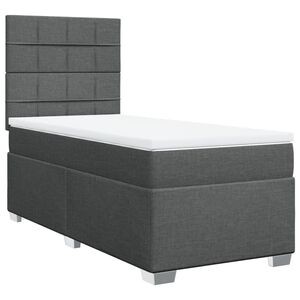 vidaXL Box Spring Bed with Mattress Dark Grey King Single Fabric