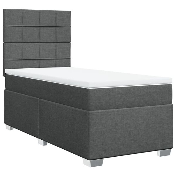 vidaXL Box Spring Bed with Mattress Dark Grey King Single Fabric