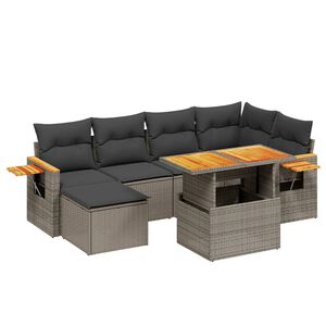 vidaXL 7 Piece Garden Sofa Set with Cushions Grey Poly Rattan
