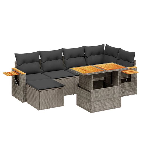 vidaXL 7 Piece Garden Sofa Set with Cushions Grey Poly Rattan