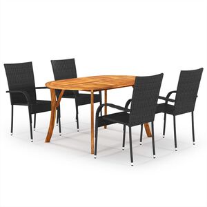 vidaXL Dining Set | Black | Solid acacia wood, PE rattan, powder-coated steel