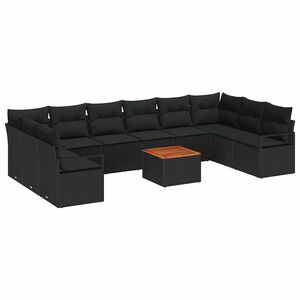 vidaXL Garden Sofa Set with Storage 11 pcs Black Poly Rattan