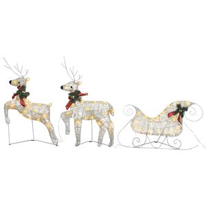 vidaXL Reindeer And Sleigh Christmas Decoration | Set of 2 | Gold | Mesh, Metal