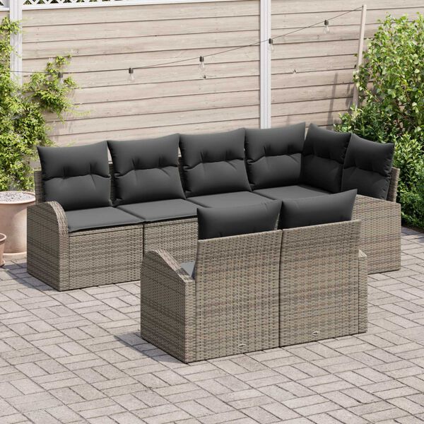 vidaXL Garden Sofa Set with Cushion 7 pcs Grey Poly Rattan