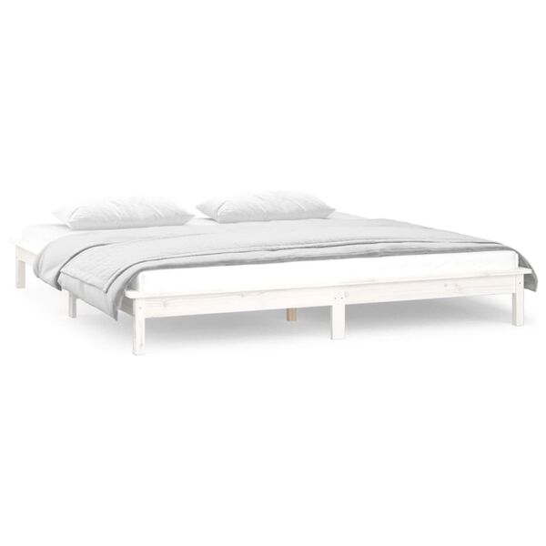 vidaXL LED Bed Frame without Mattress White 150x200 cm King Size Solid Wood