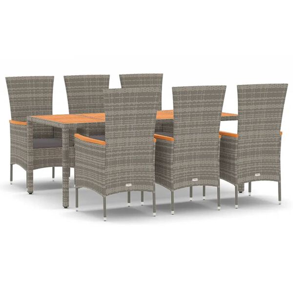 vidaXL 7 Piece Garden Dining Set with Cushions Grey Poly Rattan