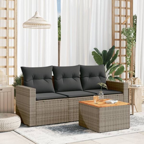 vidaXL 4 Piece Garden Sofa Set with Cushions Grey Poly Rattan
