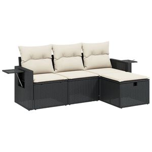 vidaXL 4 Piece Garden Sofa Set with Cushions Black Poly Rattan