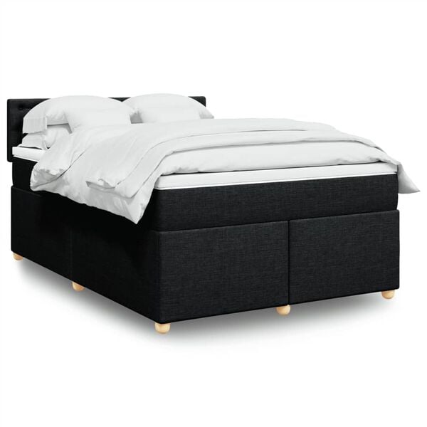 vidaXL Box Spring Bed with Mattress Black Queen Fabric