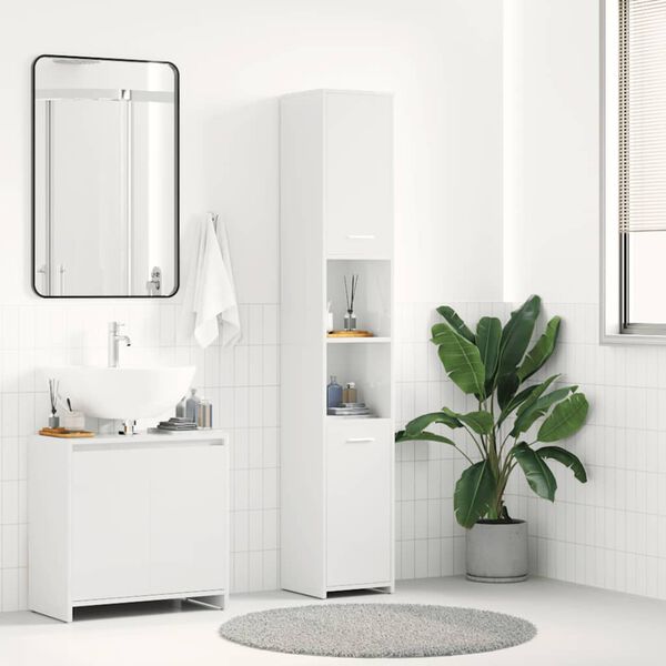 vidaXL Bathroom Cabinet High Gloss White 30x30x183.5 cm Engineered Wood
