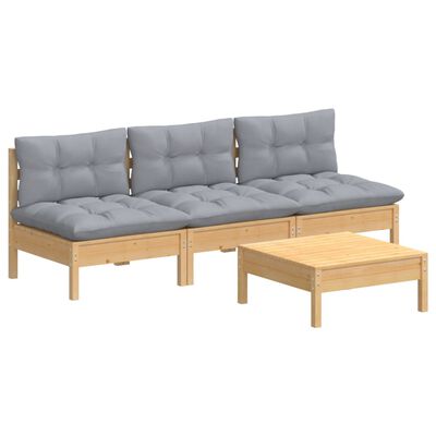 vidaXL 4 Piece Garden Lounge Set with Grey Cushions Pinewood