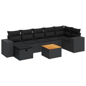 vidaXL 8 Piece Garden Sofa Set with Cushions Black Poly Rattan