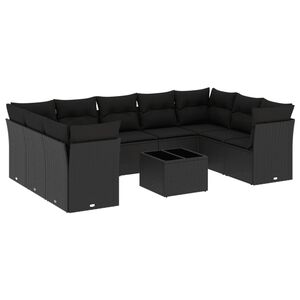 vidaXL 10 Piece Garden Sofa Set with Cushions Black Poly Rattan