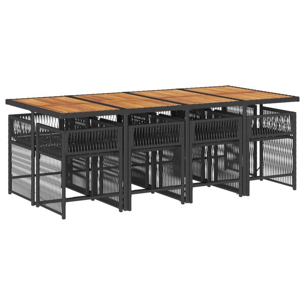 vidaXL 9 Piece Garden Dining Set with Cushions Black Poly Rattan