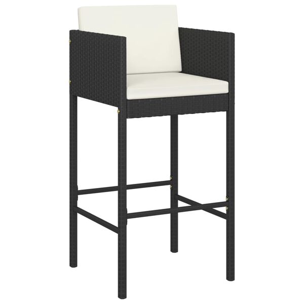 vidaXL Bar Stools 2 pcs with Cushions Black Poly Rattan