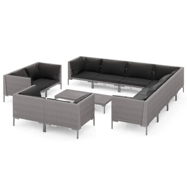 vidaXL 12 Piece Garden Lounge Set with Cushions Poly Rattan Dark Grey