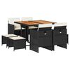 vidaXL 9 Piece Garden Dining Set with Cushions Black Poly Rattan