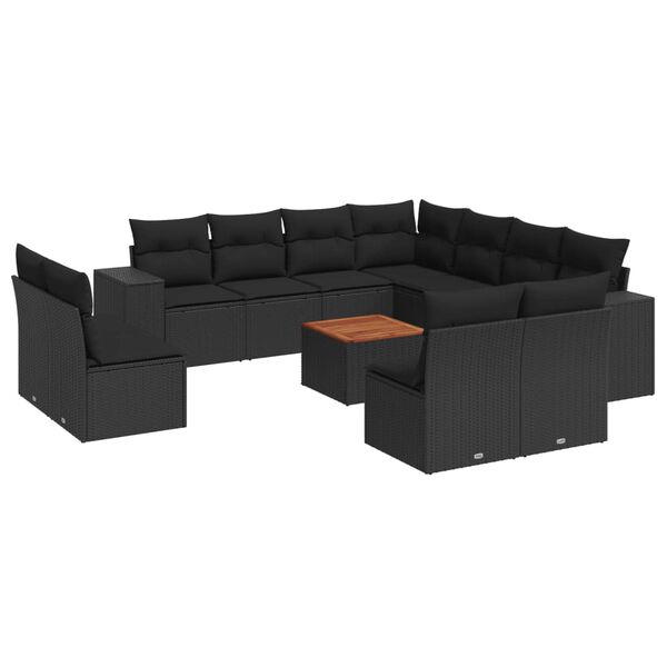 vidaXL 12 Piece Garden Sofa Set with Cushions Black Poly Rattan