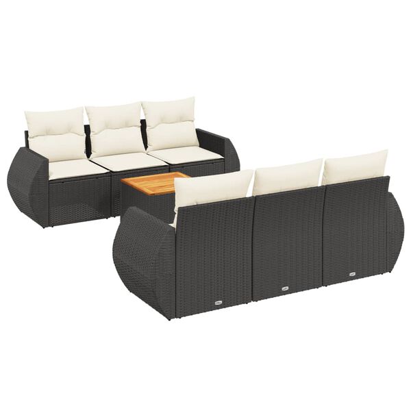 vidaXL 7 Piece Garden Sofa Set with Cushions Black Poly Rattan