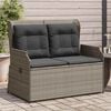 vidaXL Reclining Garden Bench with Cushions Grey Poly Rattan