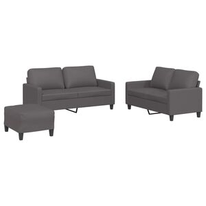 vidaXL 3 Piece Sofa Set with Cushions Grey Faux Leather
