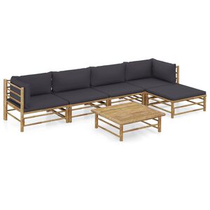 vidaXL 6 Piece Garden Lounge Set with Dark Grey Cushions Bamboo