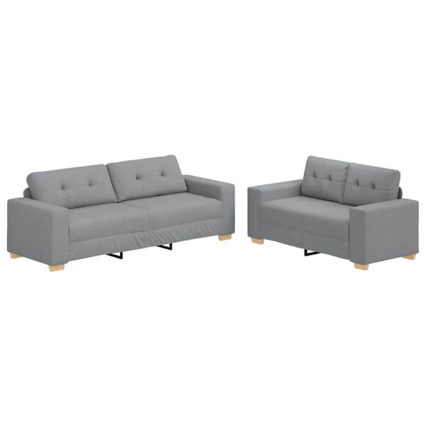 vidaXL 2 Piece Sofa Set with Cushions Light Grey Fabric