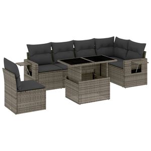 vidaXL 7 Piece Garden Sofa Set with Cushions Grey Poly Rattan