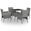 vidaXL 5 Piece Outdoor Dining Set Grey Poly Rattan and Glass