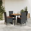 vidaXL 5 Piece Garden Dining Set with Cushions Black Poly Rattan