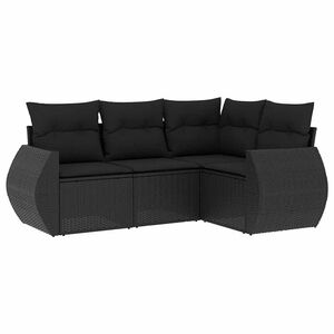 vidaXL 4 Piece Garden Sofa Set with Cushions Black Poly Rattan