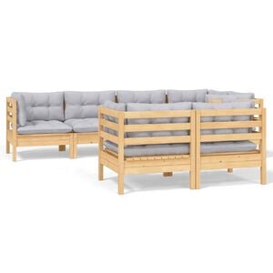 vidaXL 7 Piece Garden Lounge Set with Grey Cushions Solid Pinewood