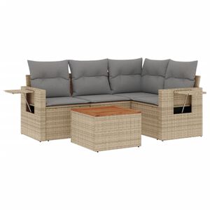 vidaXL 5 Piece Garden Sofa Set with Cushions Beige Poly Rattan