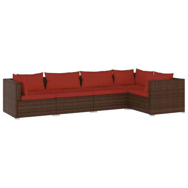 vidaXL 5 Piece Garden Lounge Set with Cushions Poly Rattan Brown