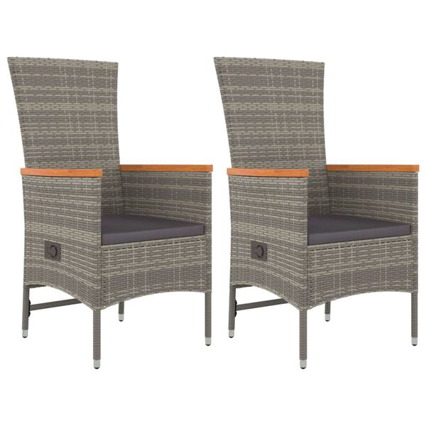 vidaXL 3 Piece Garden Dining Set with Cushions Grey Poly Rattan