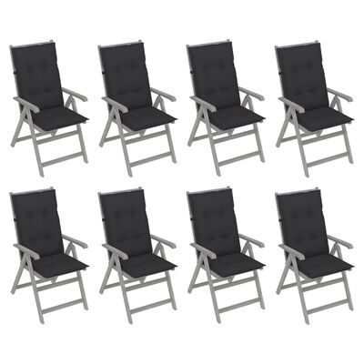 vidaXL Garden Reclining Chairs with Cushions 8 pcs Grey Acacia Wood