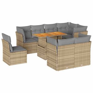 vidaXL 9 Piece Garden Sofa Set with Cushions Beige Poly Rattan