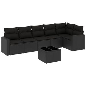 vidaXL 7 Piece Garden Sofa Set with Cushions Black Poly Rattan