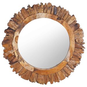 vidaXL Mirror | Natural teak | Solid teak wood and glass | 60 cm diameter