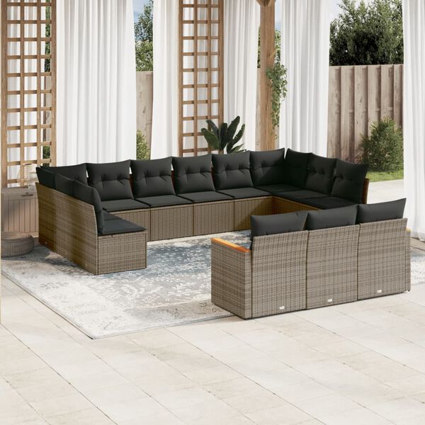 vidaXL 13 Piece Garden Sofa Set with Cushions Grey Poly Rattan