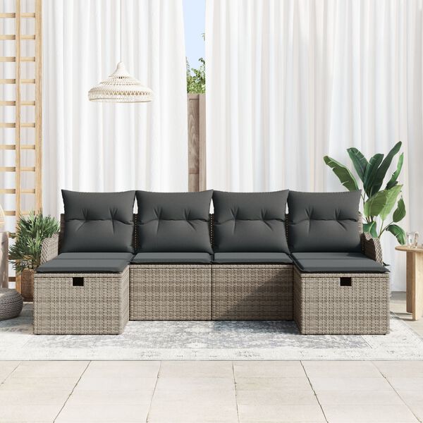 vidaXL Sofa Set with Cushion with Storage 6 pcs Grey Poly Rattan