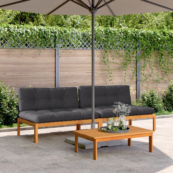 vidaXL Garden Pallet Middle Sofas with Cushions 2 pcs Solid Wood Acacia