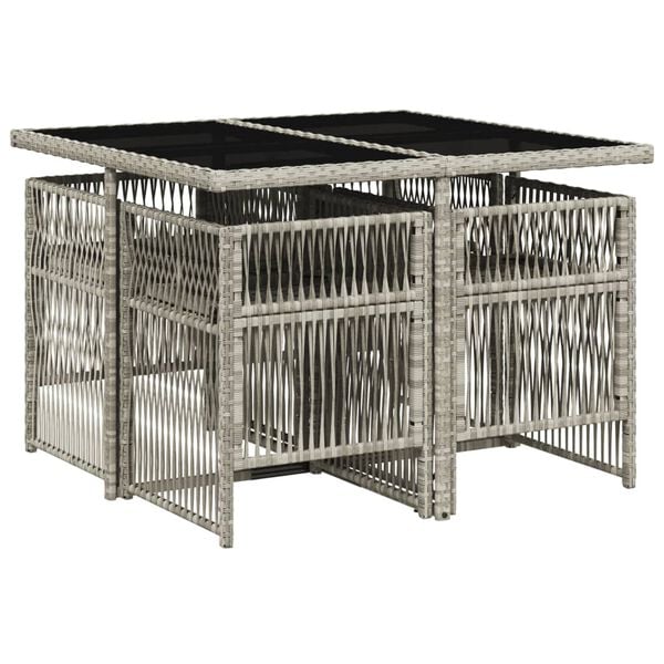 vidaXL 5 Piece Garden Dining Set with Cushions Light Grey Poly Rattan