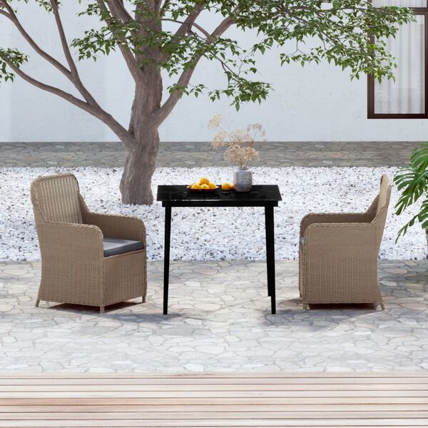 vidaXL 3 Piece Garden Dining Set with Cushions Brown
