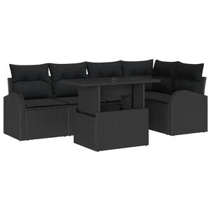 vidaXL Garden Sofa Set with Cushion 6 pcs Black Poly Rattan