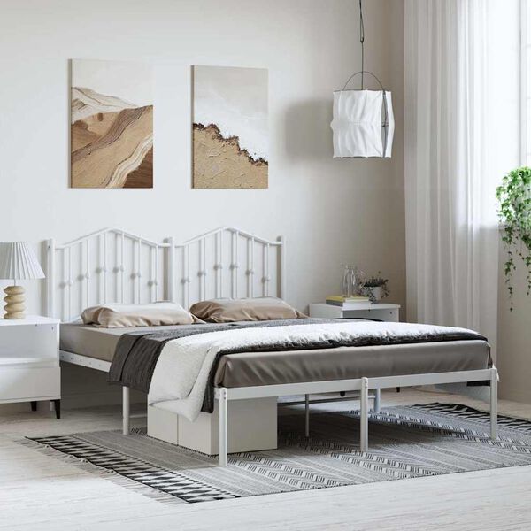 vidaXL Metal Bed Frame without Mattress with Headboard White 150x200cm