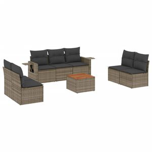vidaXL 8 Piece Garden Sofa Set with Cushions Grey Poly Rattan