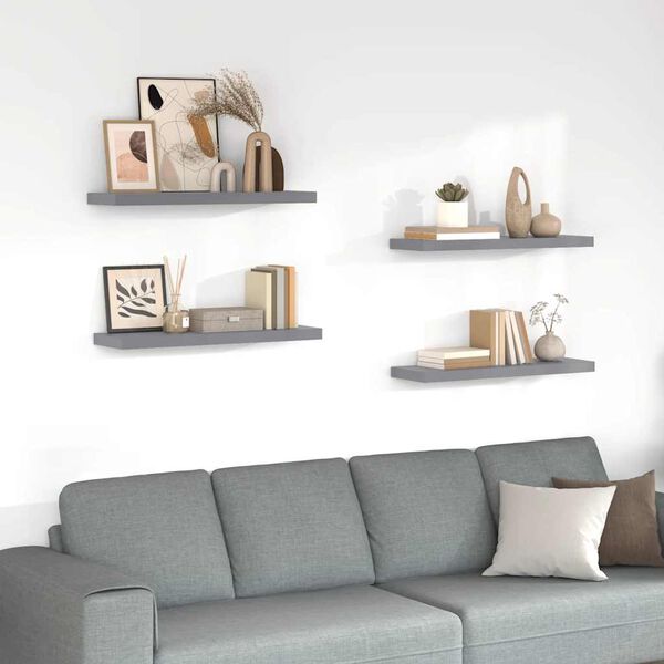 vidaXL Floating Wall Shelves 4 pcs Grey 80x23.5x3.8 cm MDF
