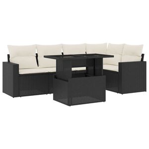 vidaXL 6 Piece Garden Sofa Set with Cushions Black Poly Rattan
